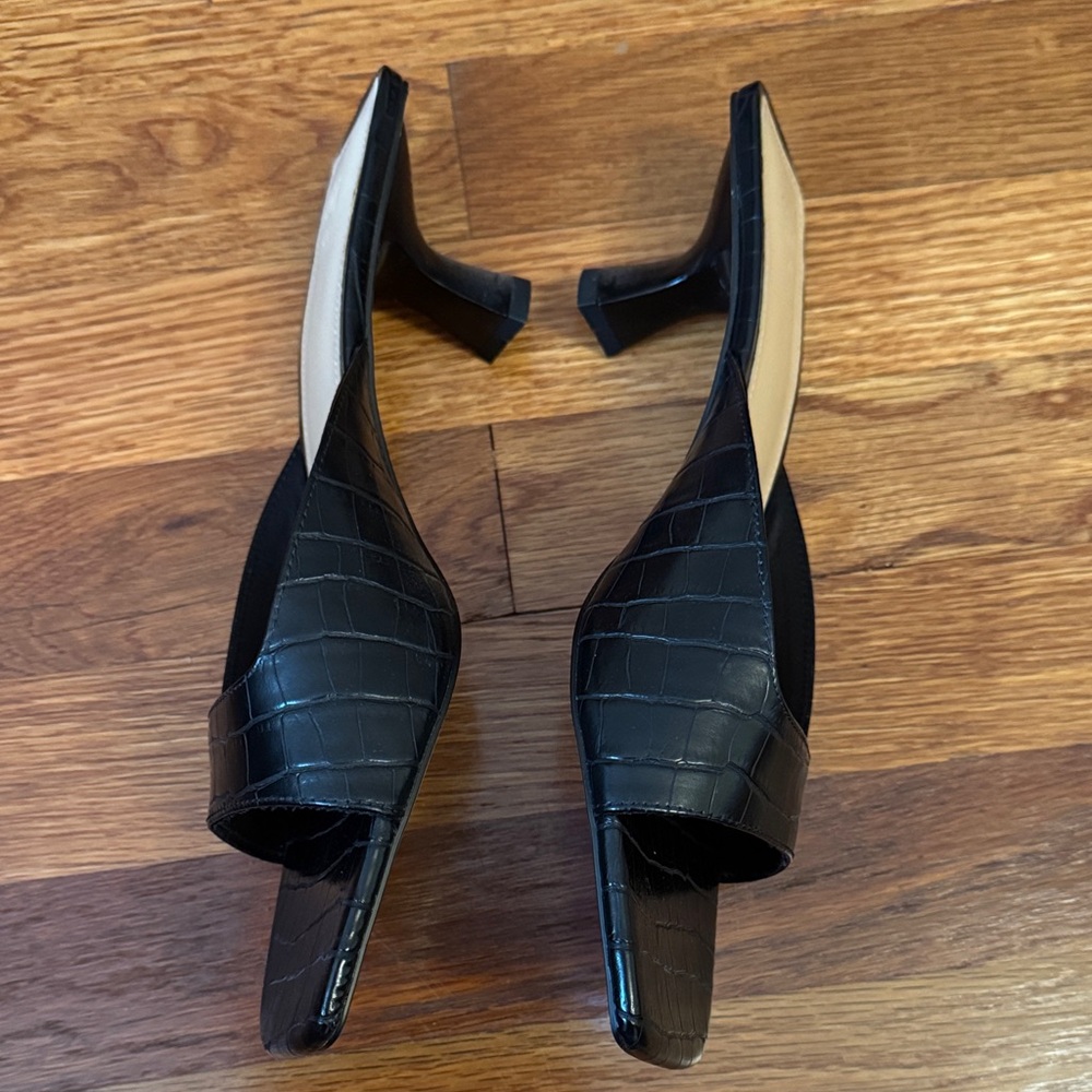 H&M Black Croc-Embossed Square-Toe Mules - Picture 4 of 6